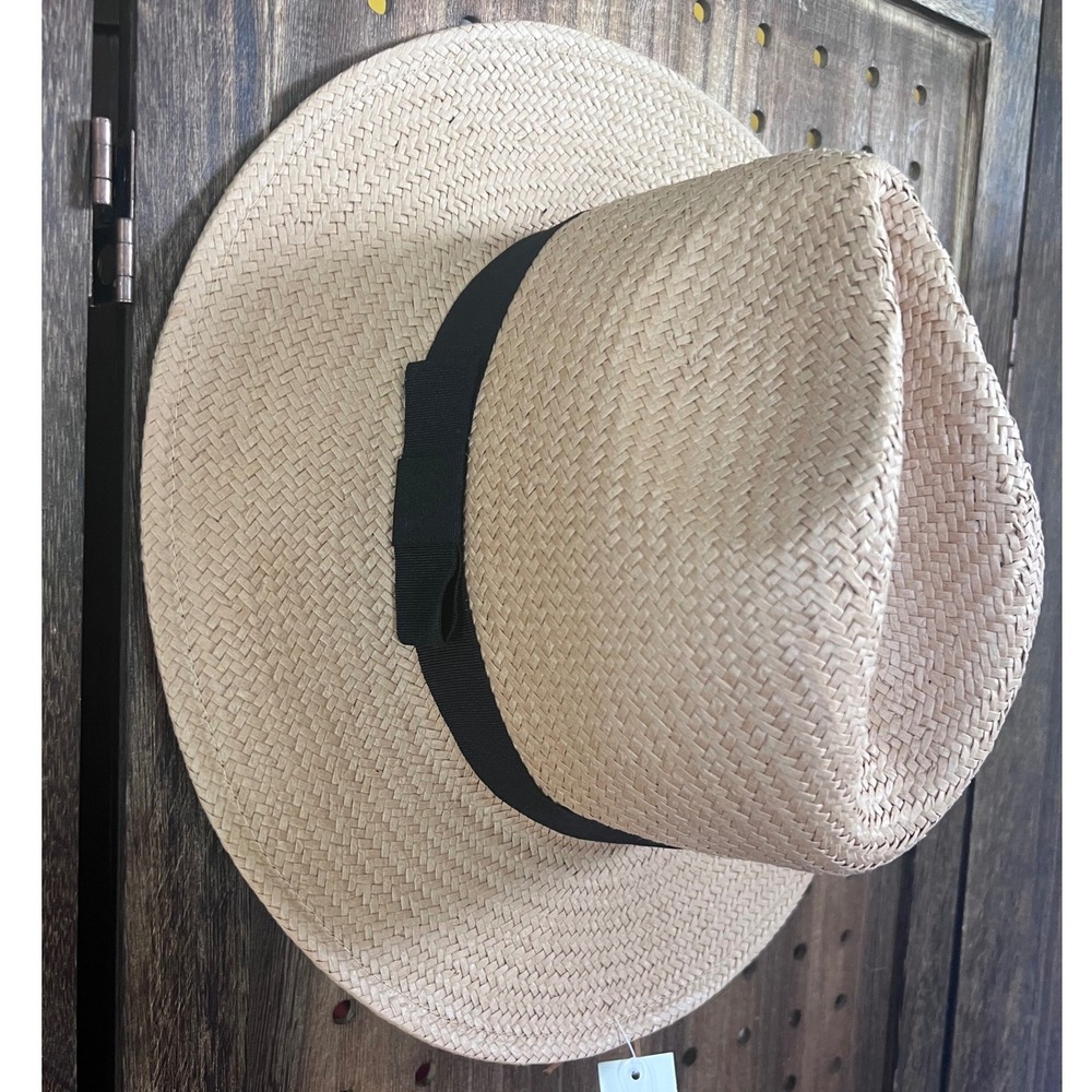aerie Tan with Black Band Straw Sun Hat Fedora One Size Adult New With Tags